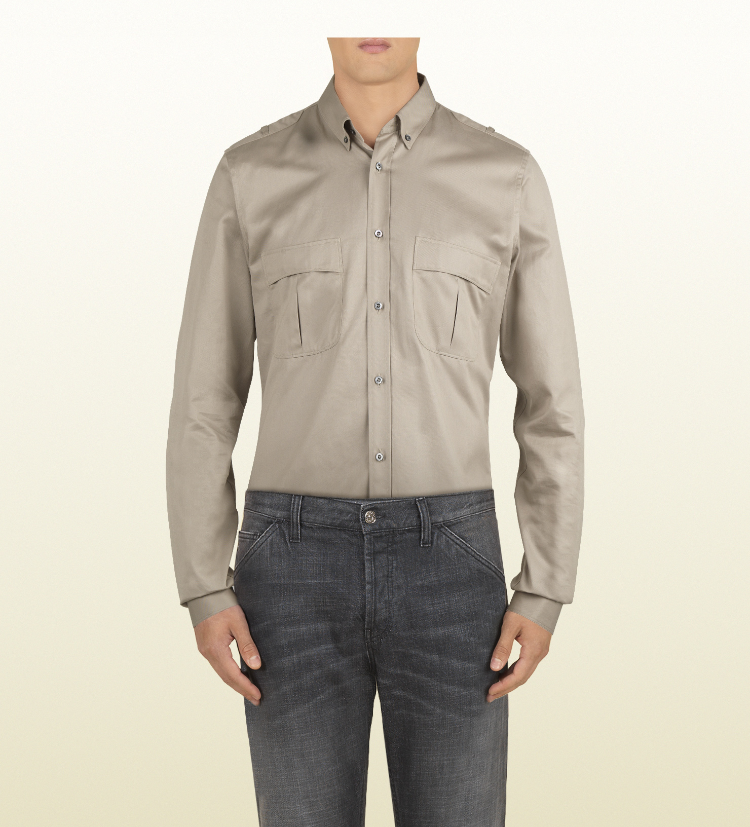 Gucci Khaki Dyed Twill Military Shirt 
