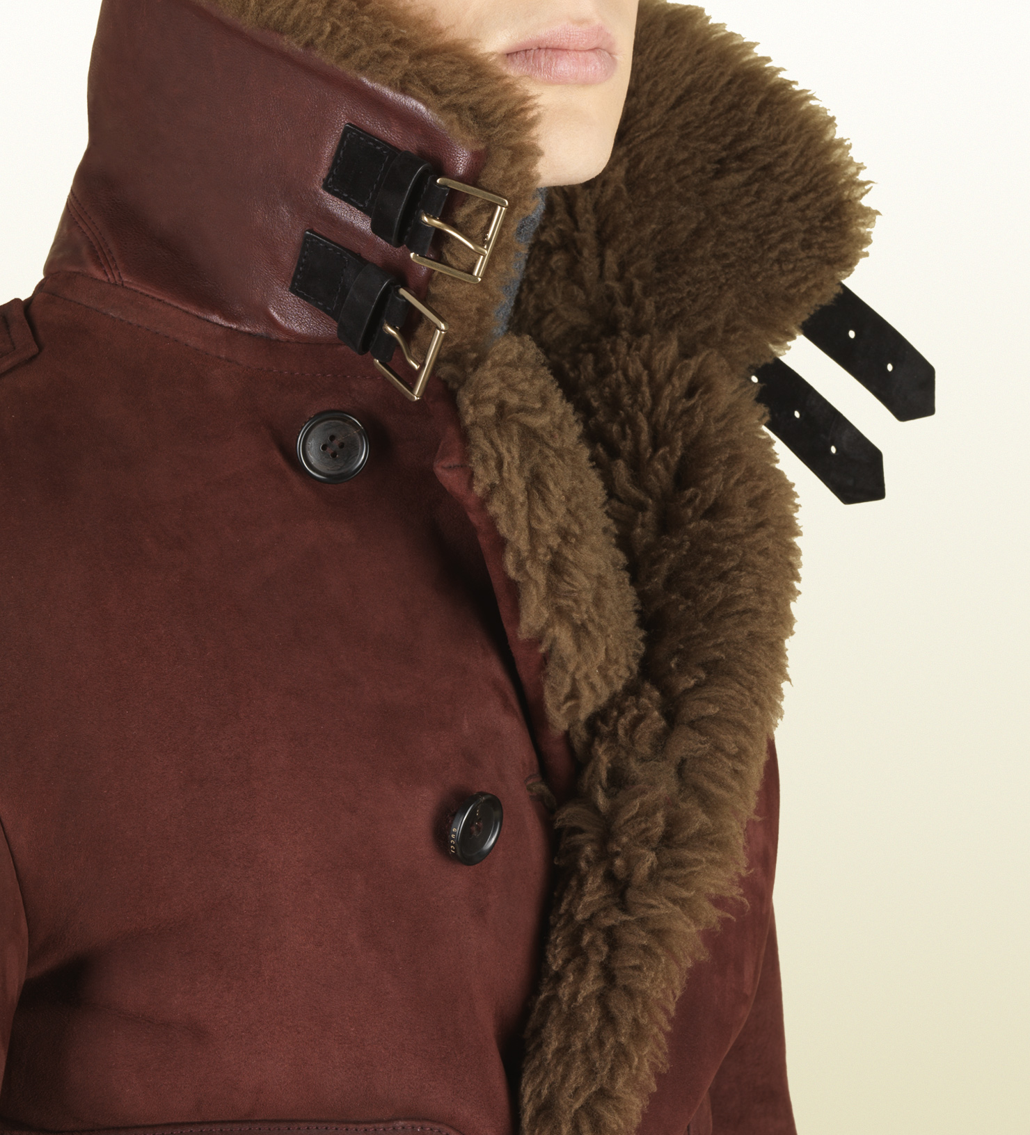Lyst - Gucci Shearling Jacket with Leather Details in Red for Men