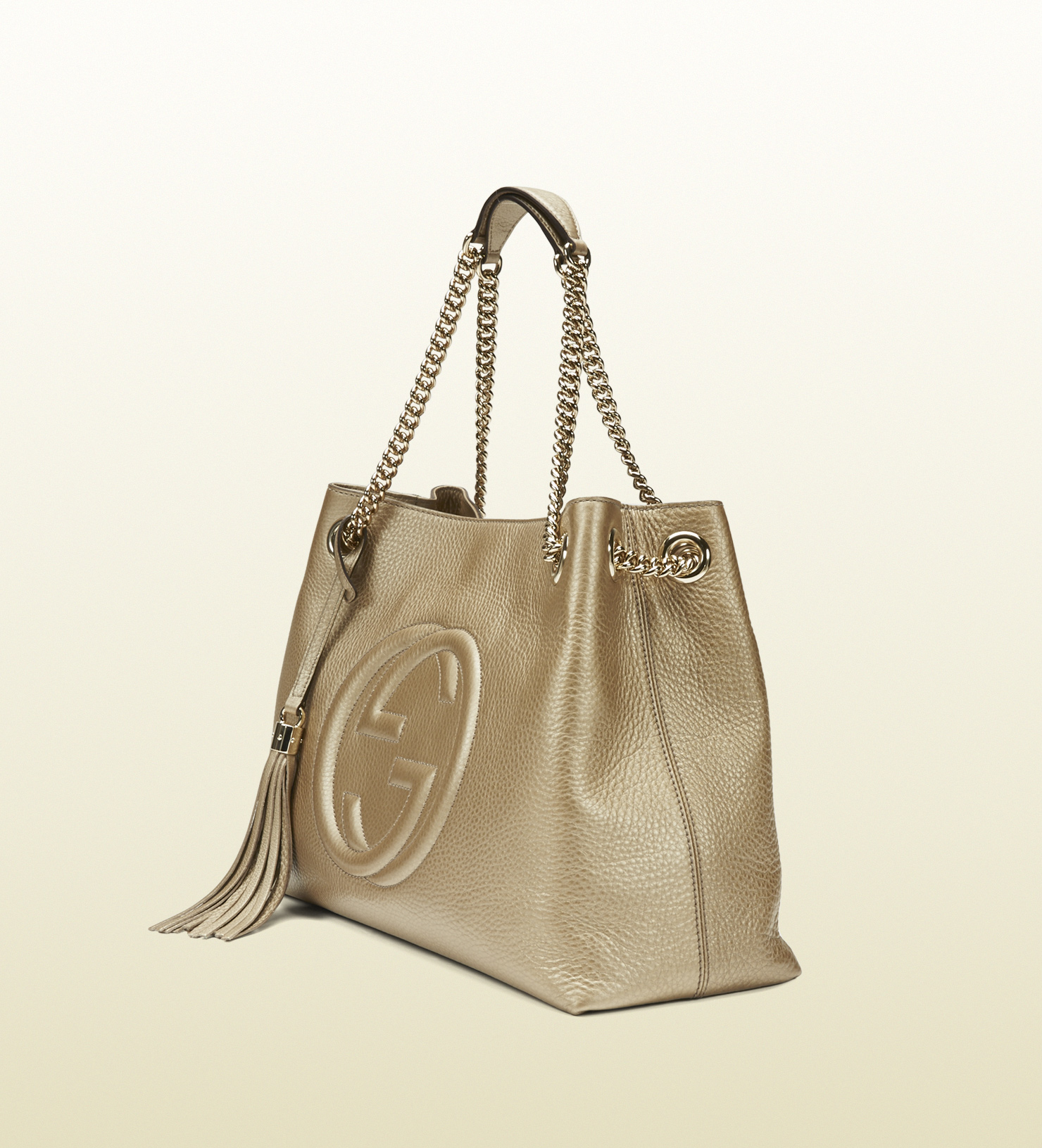 Gucci Soho Metallic Leather Shoulder Bag in Beige (Natural) - Lyst
