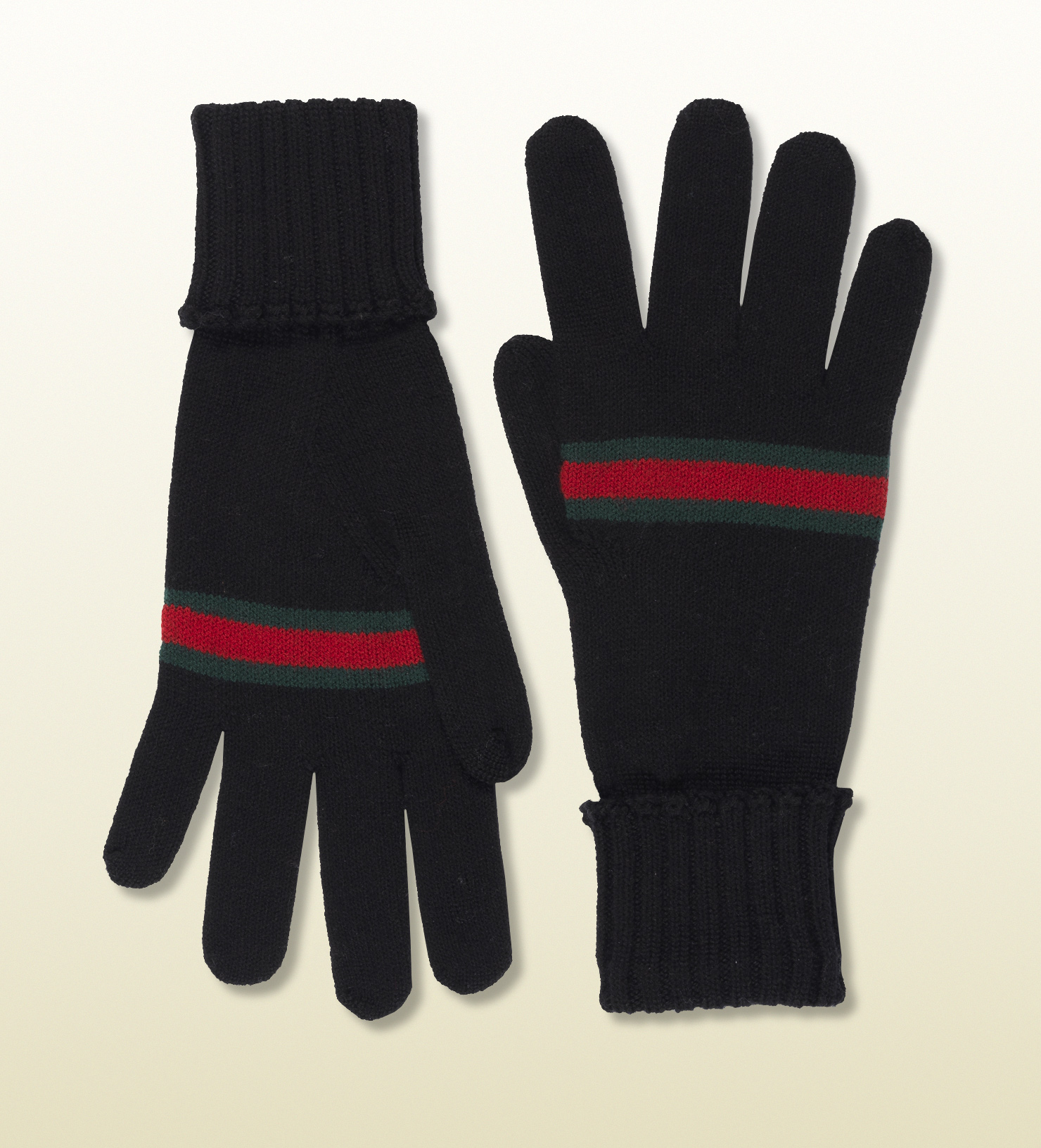 Gucci Black Wool Gloves With Web for Men - Lyst