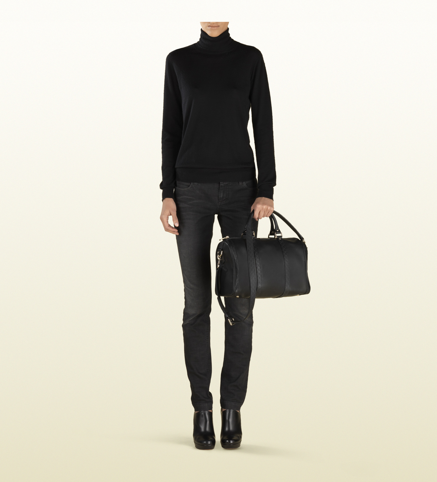 Gucci Vintage Web Black Leather Boston Bag for Men - Lyst
