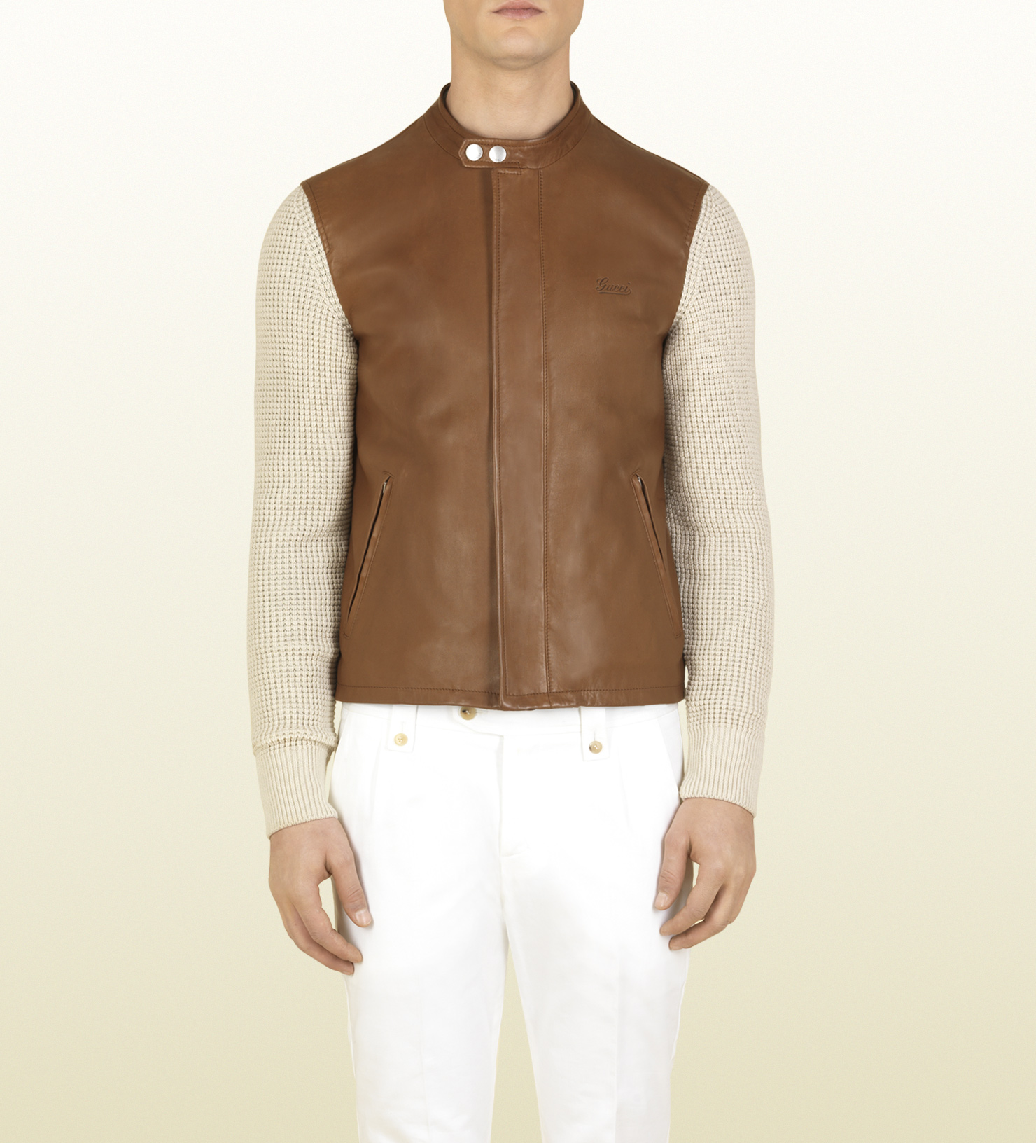 Leather Jacket Knit Sleeves Cairoamani Com Gucci Leather Jacket With Knit Sleeves In Brown For Men Lyst