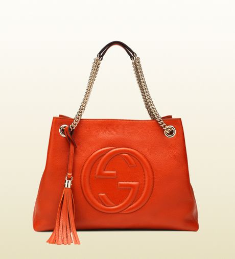 Gucci Soho Leather Shoulder Bag in Orange | Lyst