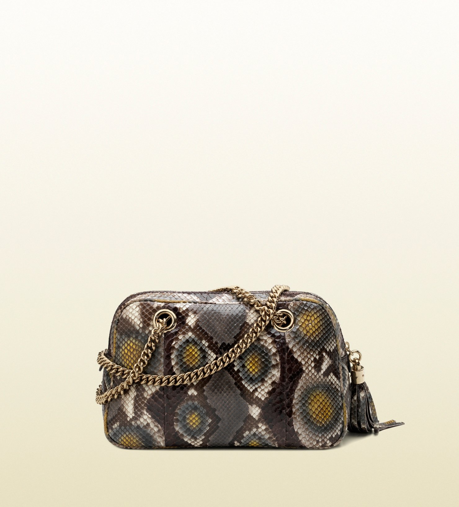 Gucci Soho Python Shoulder Bag with Double Chain Straps in Yellow - Lyst