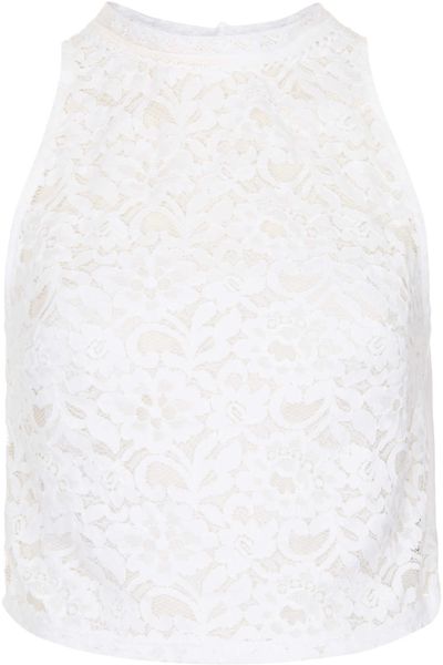 Topshop High Neck Lace Crop Top in White | Lyst