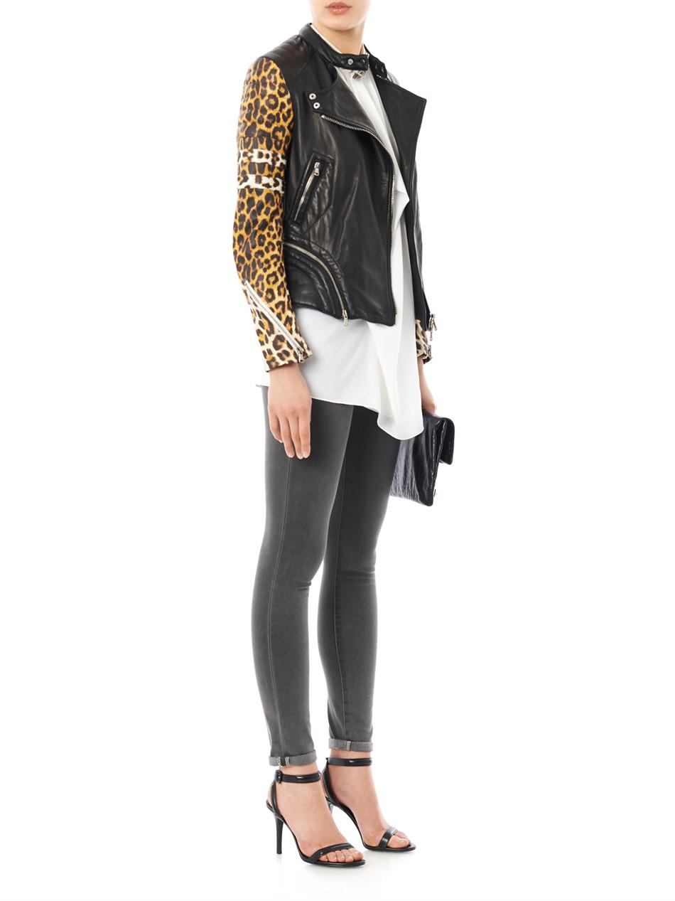 3 1 Phillip Lim Multicolor Leopardprint Sleeve Leather Biker Jacket