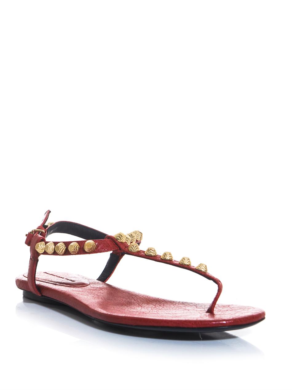Lyst - Balenciaga Arena Studded Flat Sandals in Red