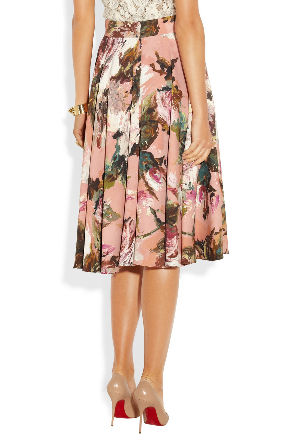 Lyst - Dolce & gabbana Rose-print Crepe Circle Skirt in Pink