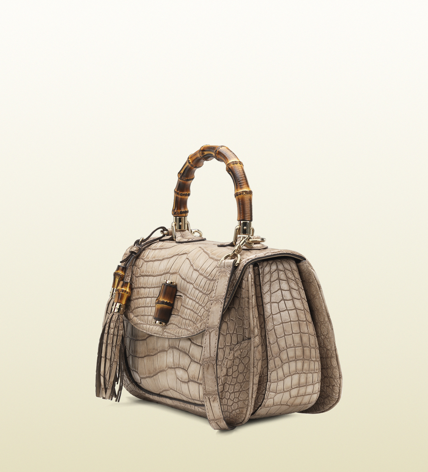 Gucci New Bamboo Crocodile Top Handle Bag in Natural Lyst