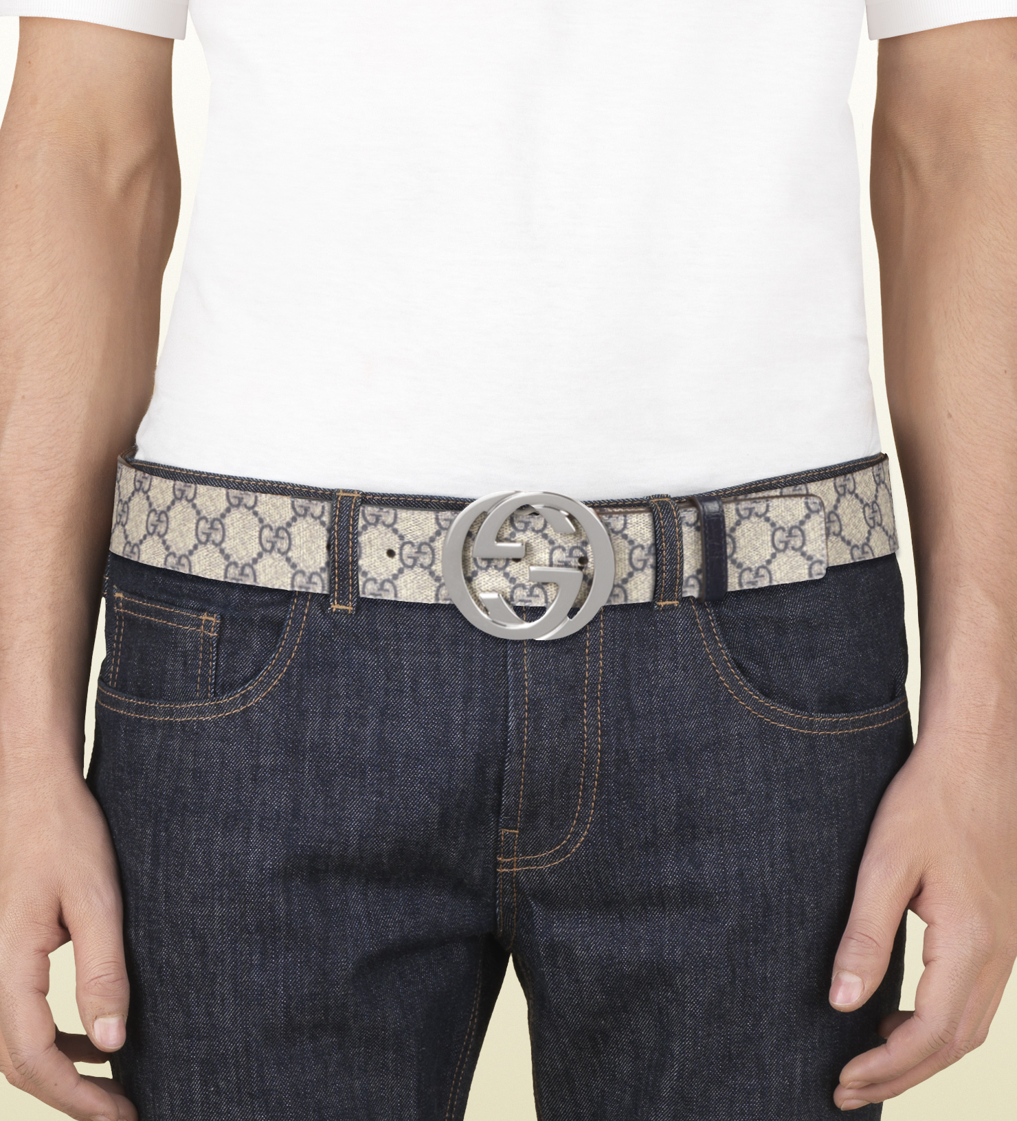 Gucci Gg Plus Belt With Interlocking G Buckle in Beige (Gray) for Men - Lyst