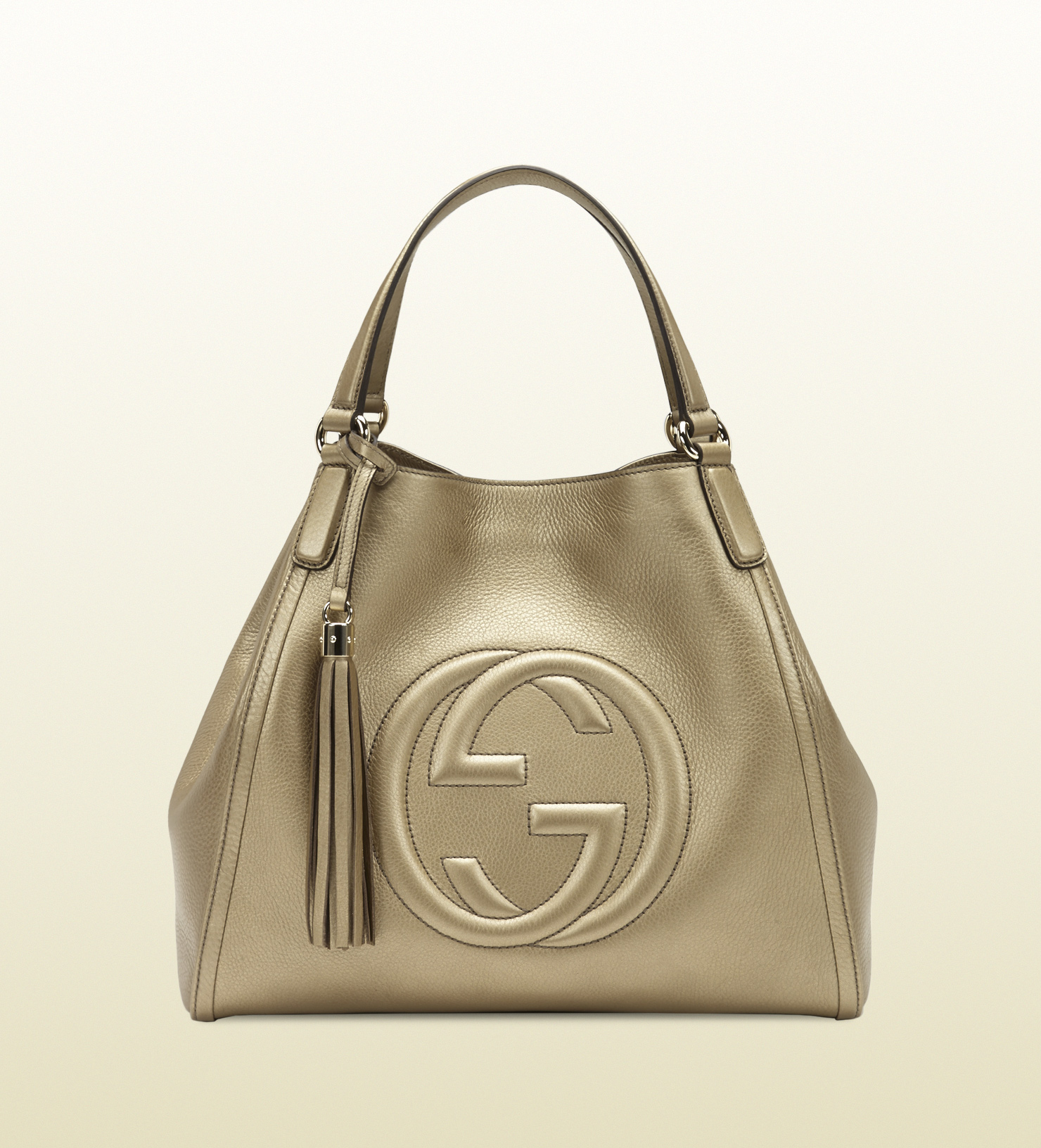 Gucci Soho Metallic Leather Shoulder Bag in Beige (Natural) - Lyst