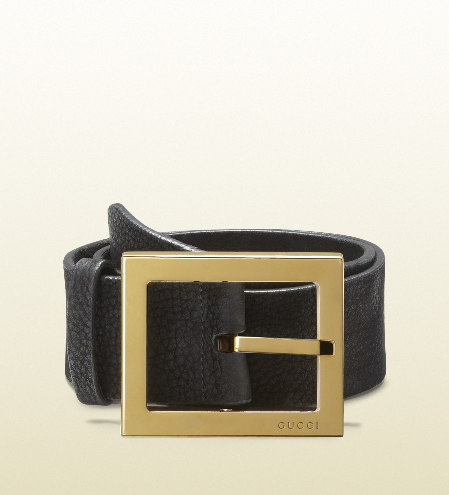 Black Leather Belt with Square Buckle 