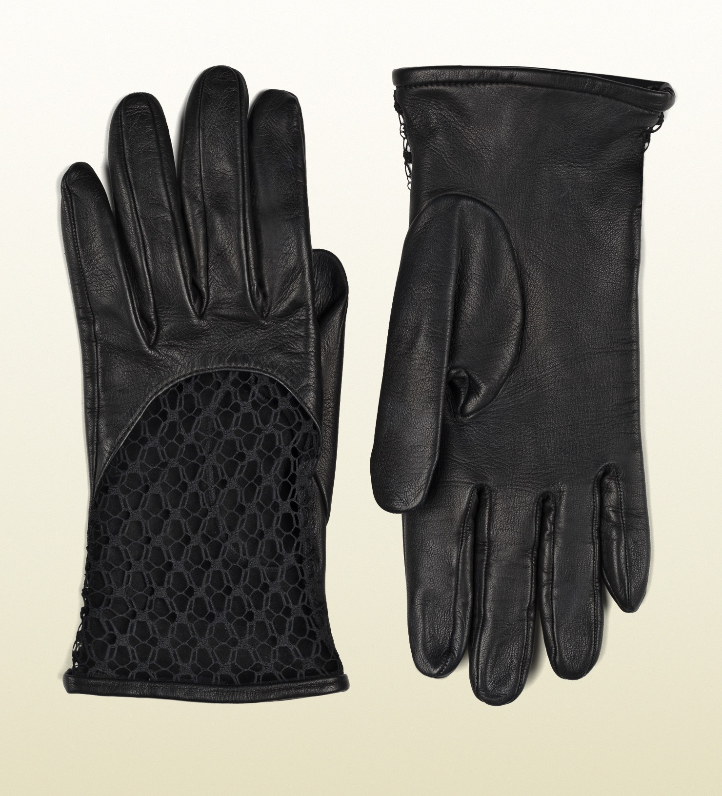 Lyst Gucci Black Leather Womens Gloves with Net Detail in Black