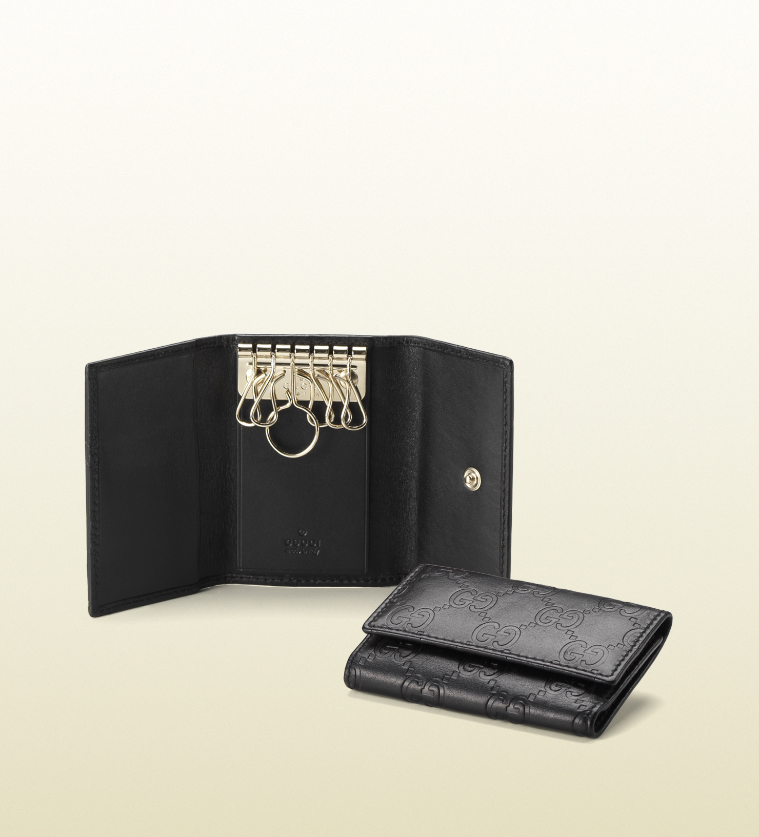 Gucci Black Key Holder Leather Trifold Wallet