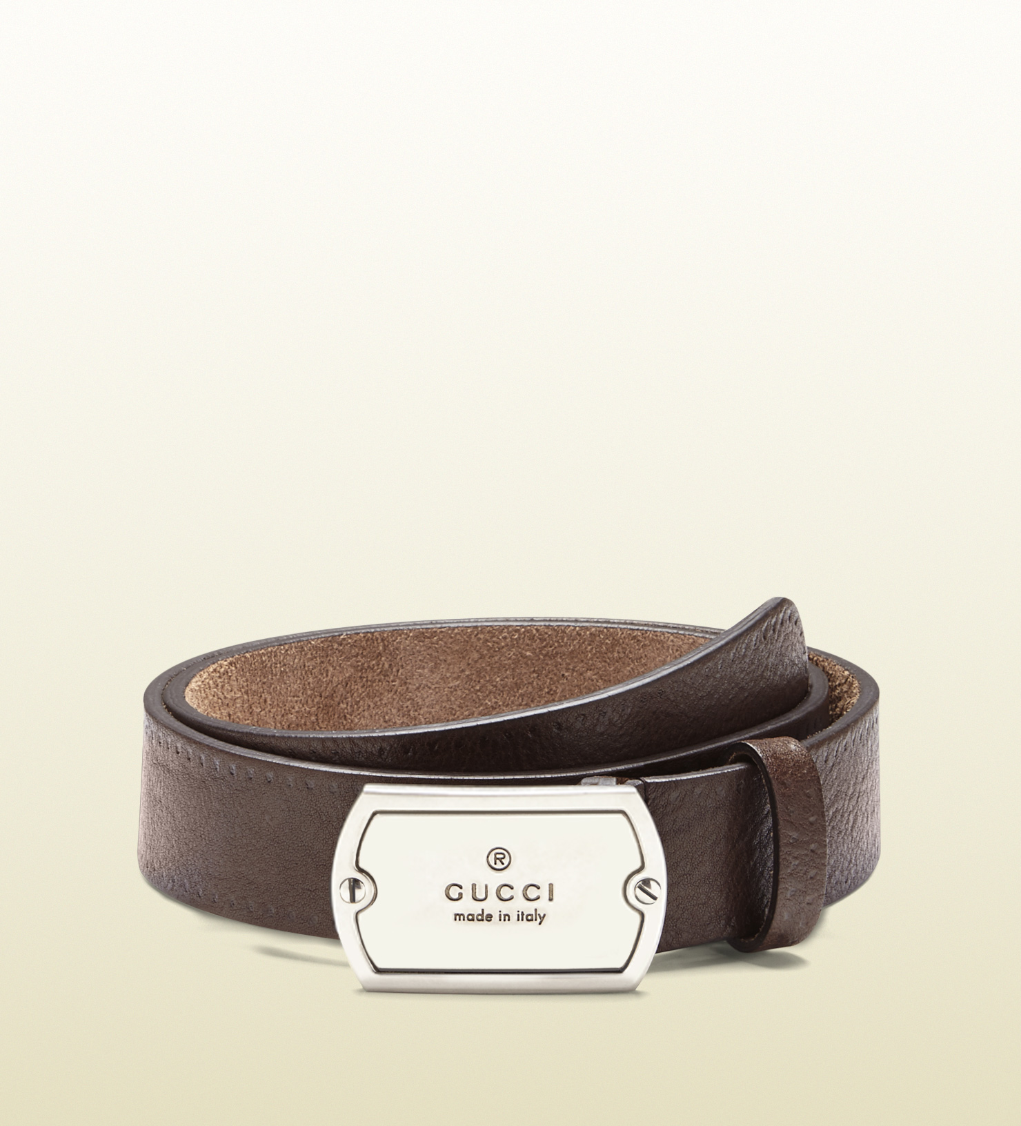 Gucci Brown Leather Belt With Dog Tag Buckle for Men - Lyst