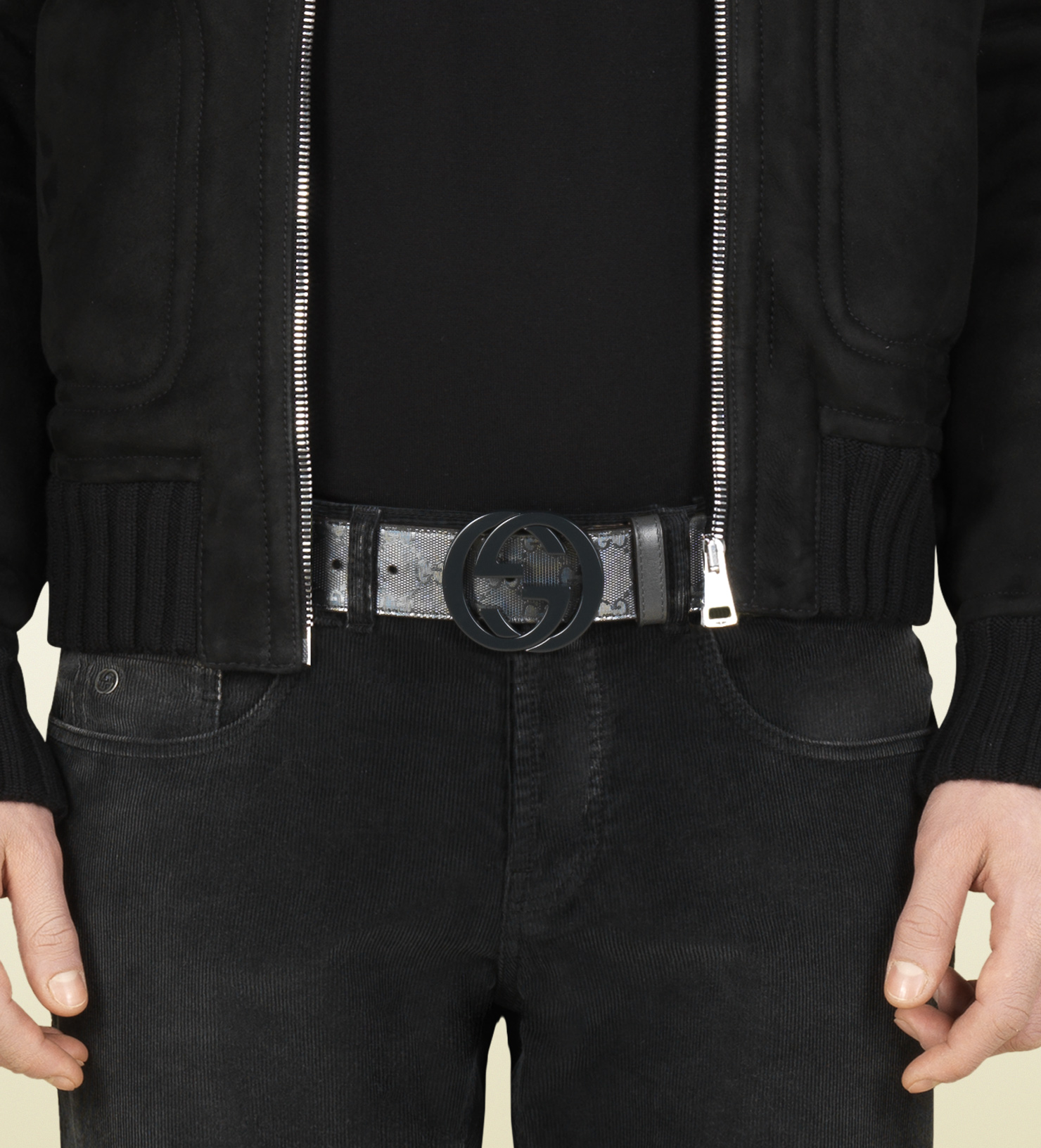 gucci belt black shiny imprime