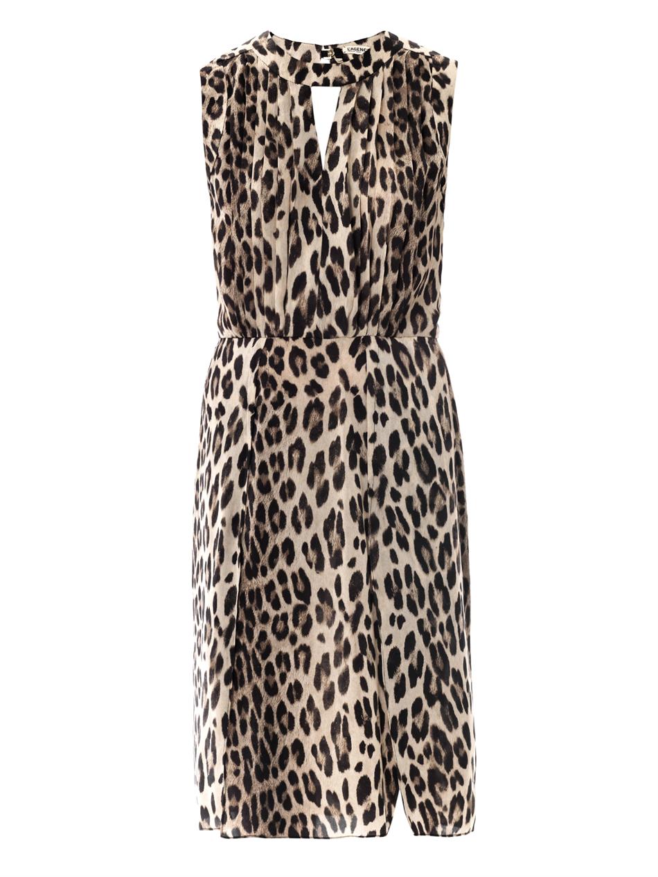 L'Agence Leopard Print Sleeveless Satin Dress in Brown - Lyst