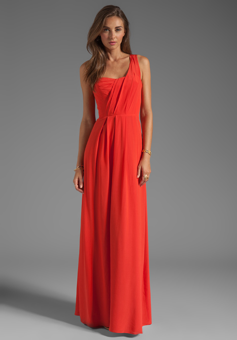 Rebecca Taylor One Shoulder Maxi Dress in Orange in Red (Poppy) | Lyst