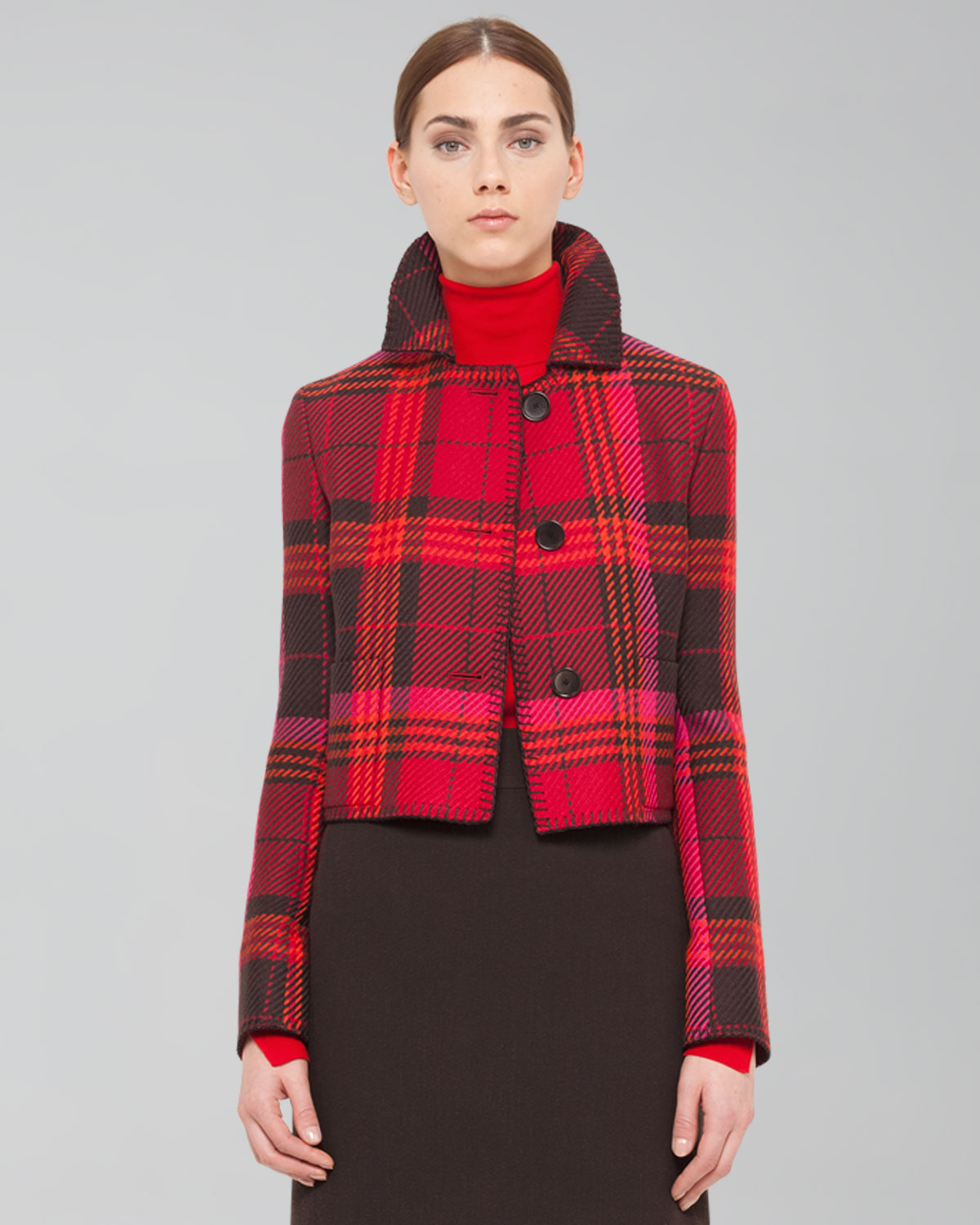Lyst - Akris Punto Cropped Wool Plaid Jacket in Red