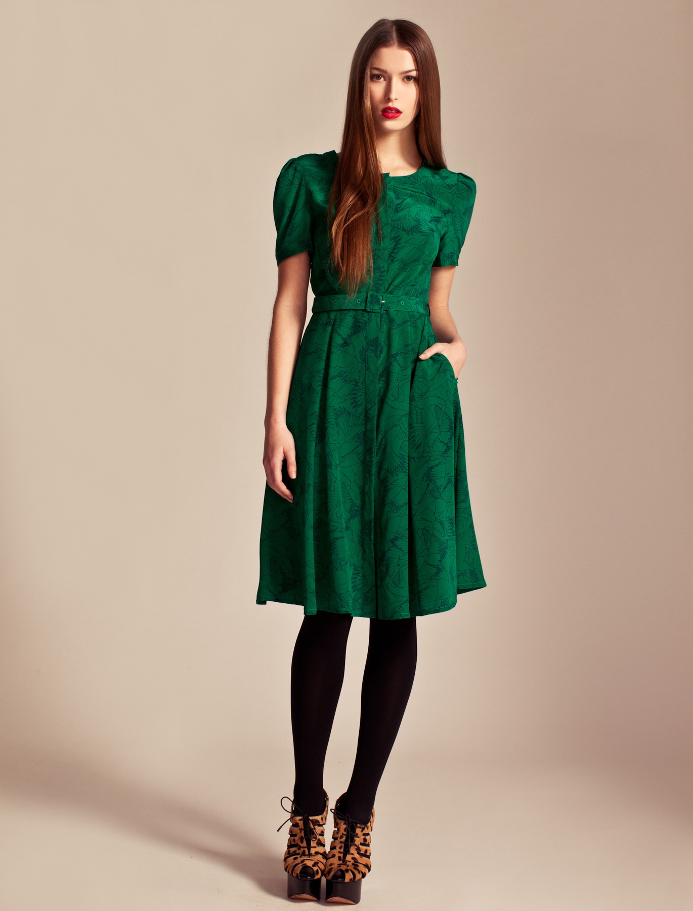 emerald green tea dress
