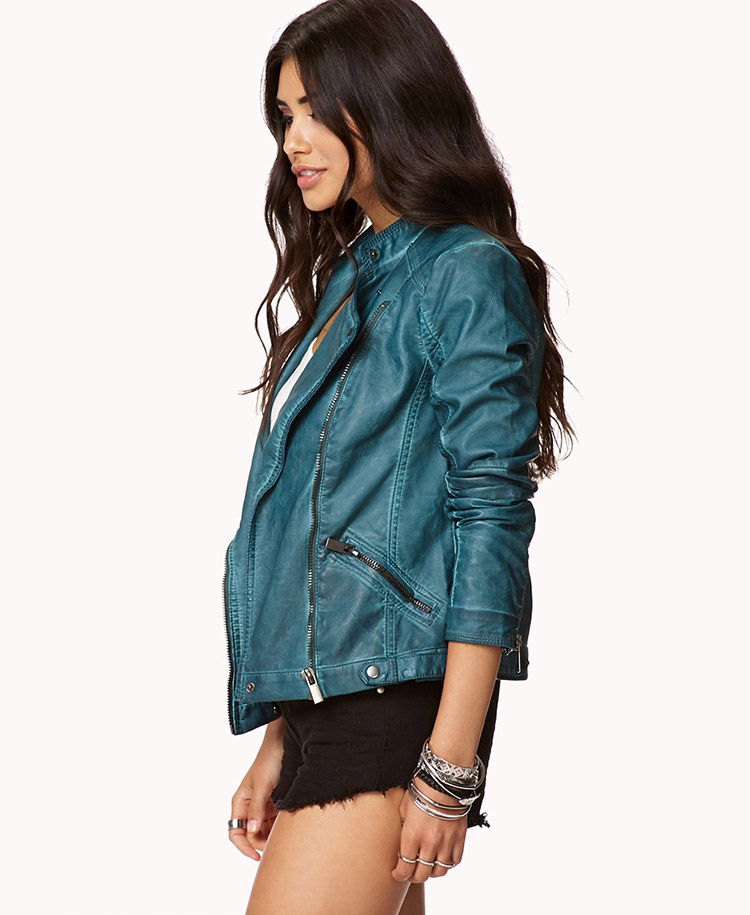 teal leather jacket