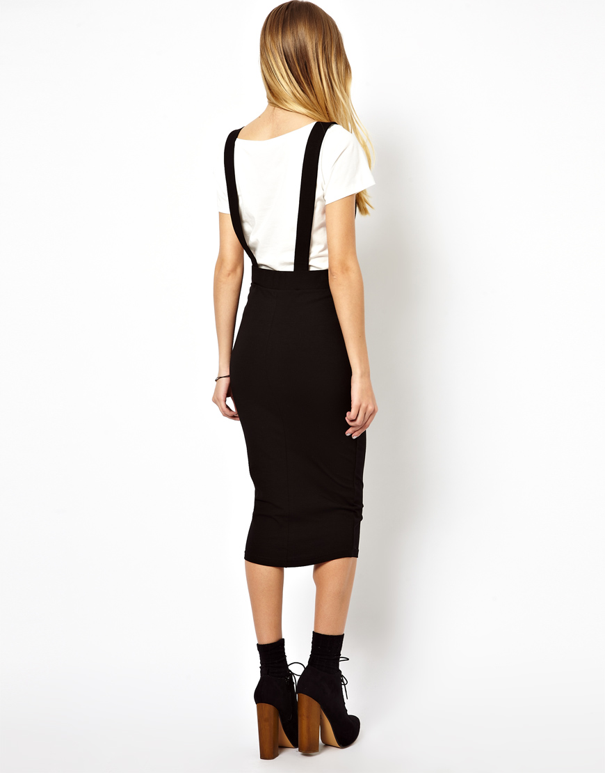 ASOS Pencil Skirt with Braces in Black | Lyst
