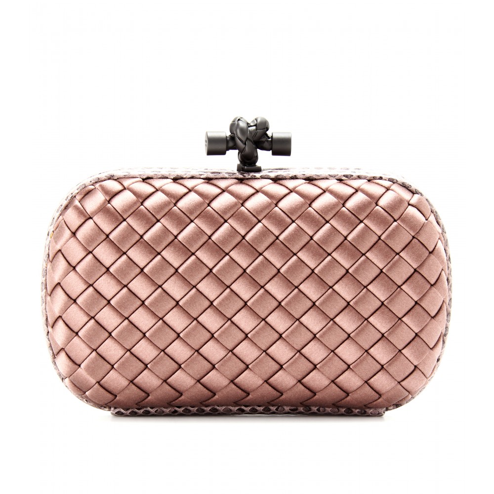 Bottega Veneta Knot Satin Box Clutch with Snakeskin in Pink | Lyst