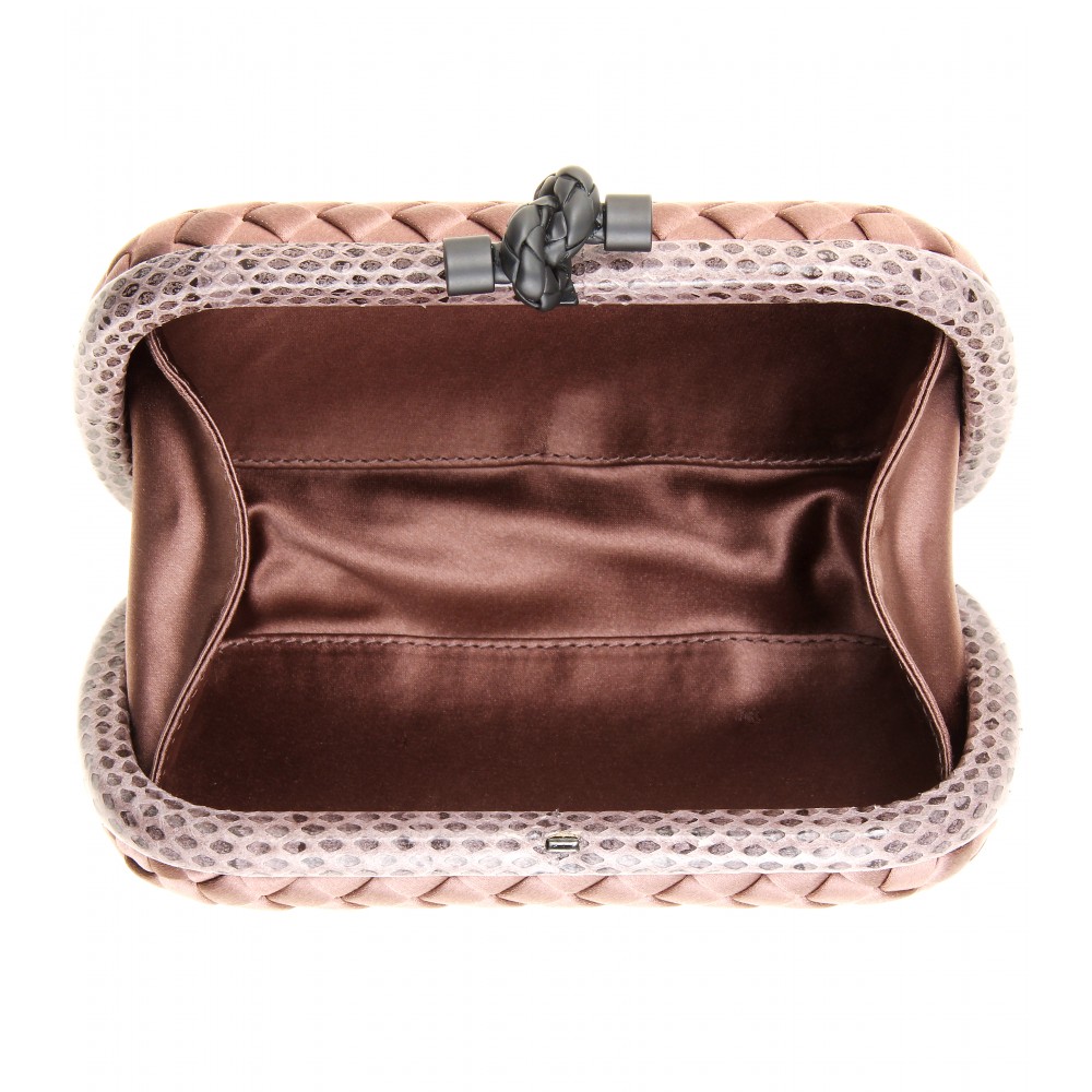 Bottega Veneta Brown Embossed Studded Knot Clutch - Ann's Fabulous Closeouts