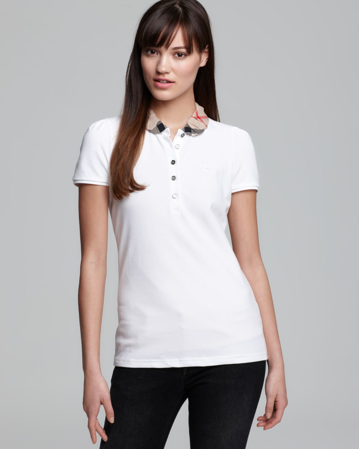 Burberry Brit Polo Shirt with Check Collar in White | Lyst
