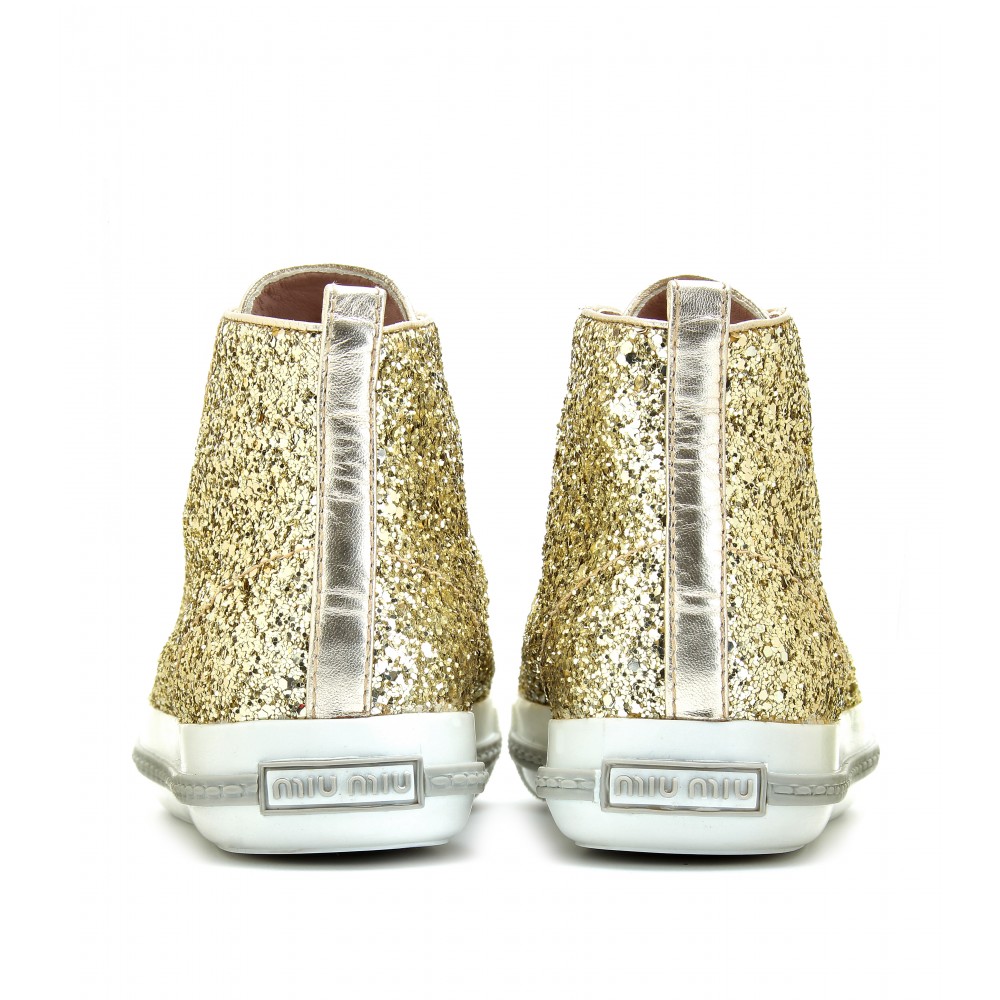 Miu Miu Glitter Hightop Sneakers in Gold (Metallic) - Lyst