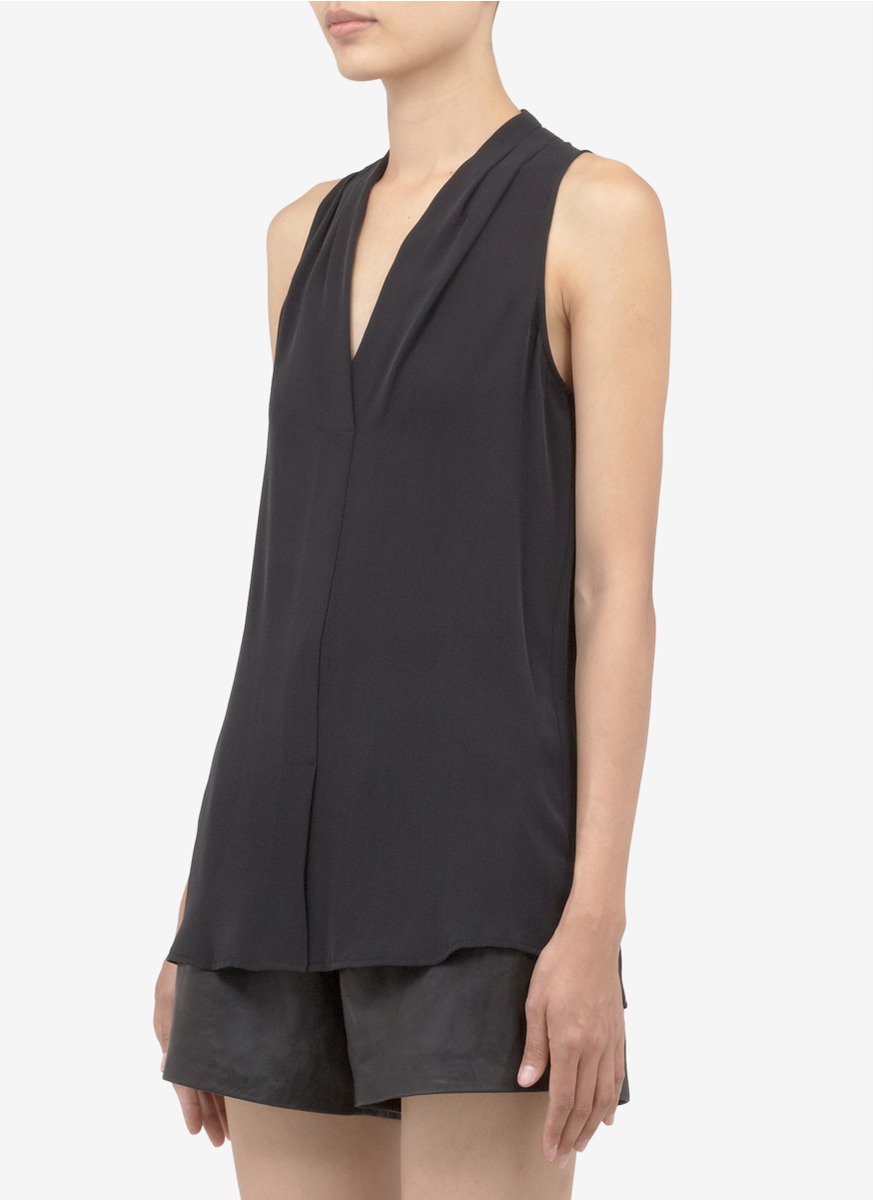 Theory Hylin Silk Sleeveless Top in Black Lyst