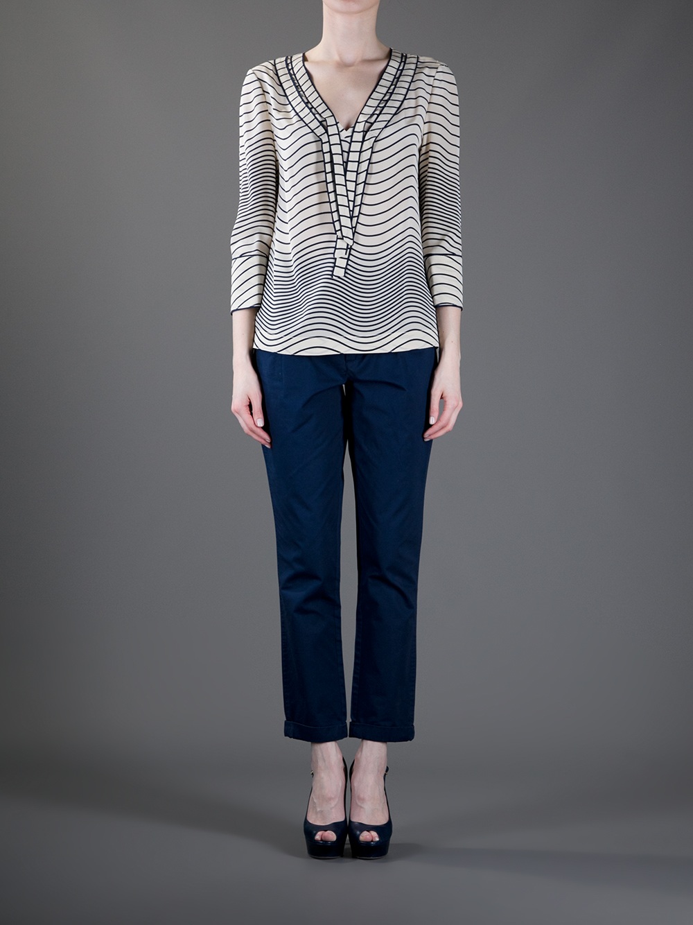 Lyst - Tory burch Striped Blouse in Natural
