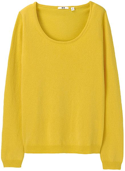 Uniqlo Women Cashmere Crew Neck Sweater in Yellow | Lyst