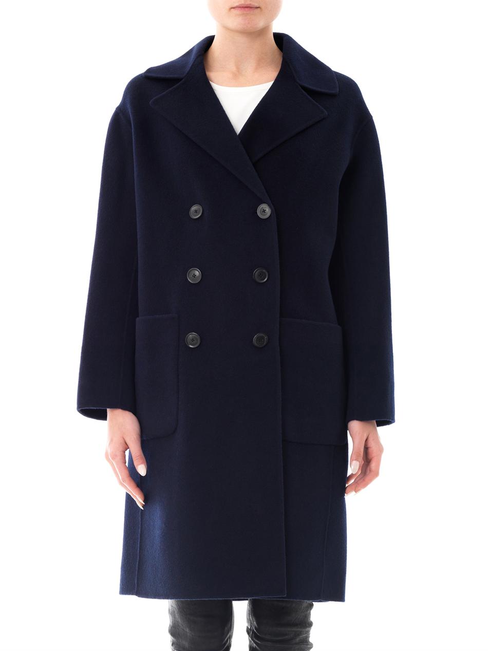 Lyst - Vince Double Breasted Wool Coat in Blue