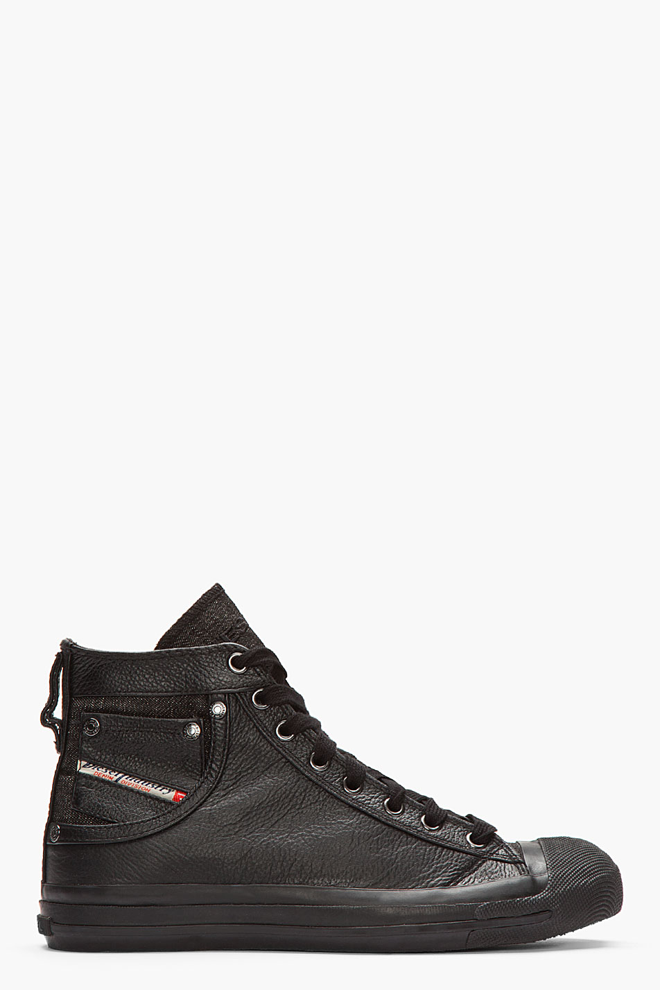 DIESEL Black Leather Exposure High-top Sneakers for Men | Lyst