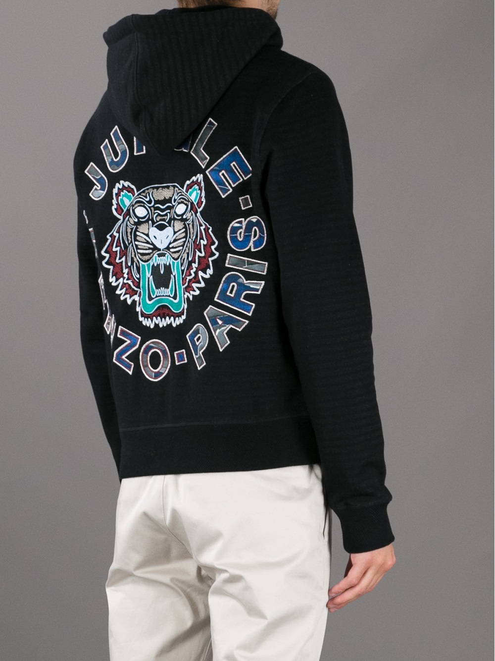 KENZO Striped Tiger Print Hoodie in Black for Men Lyst