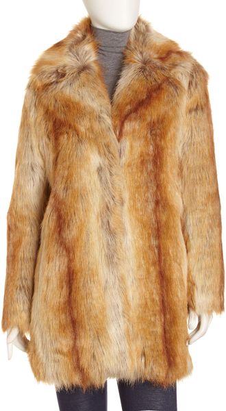 Nicole Miller Faux-fur Long Jacket in Brown (red fox) | Lyst