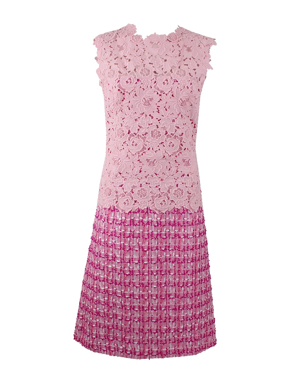 Oscar de la Renta Sleeveless Lace Tweed Jewel Neck Dress in Pink - Lyst