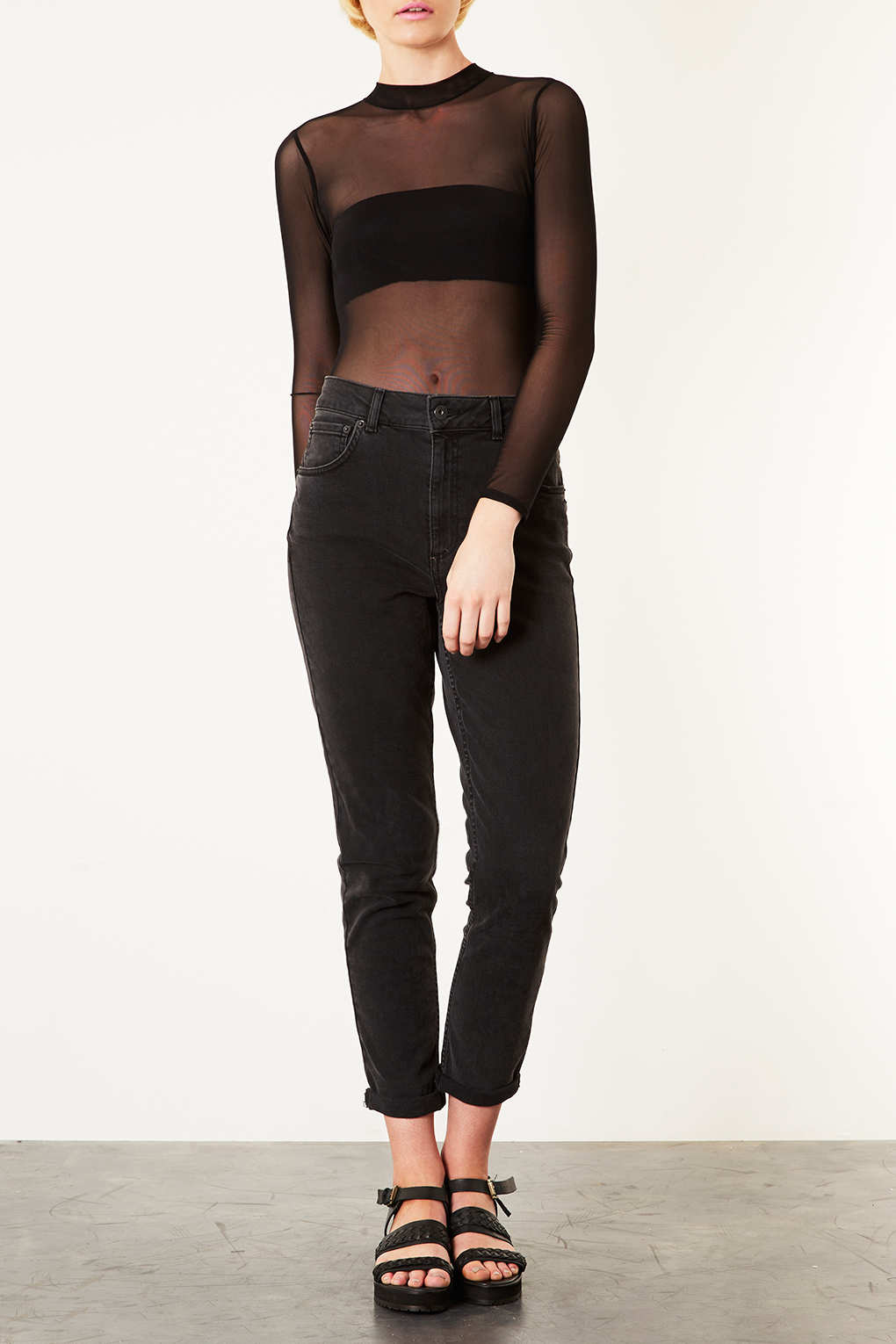 TOPSHOP Open Back Mesh Body in Black - Lyst