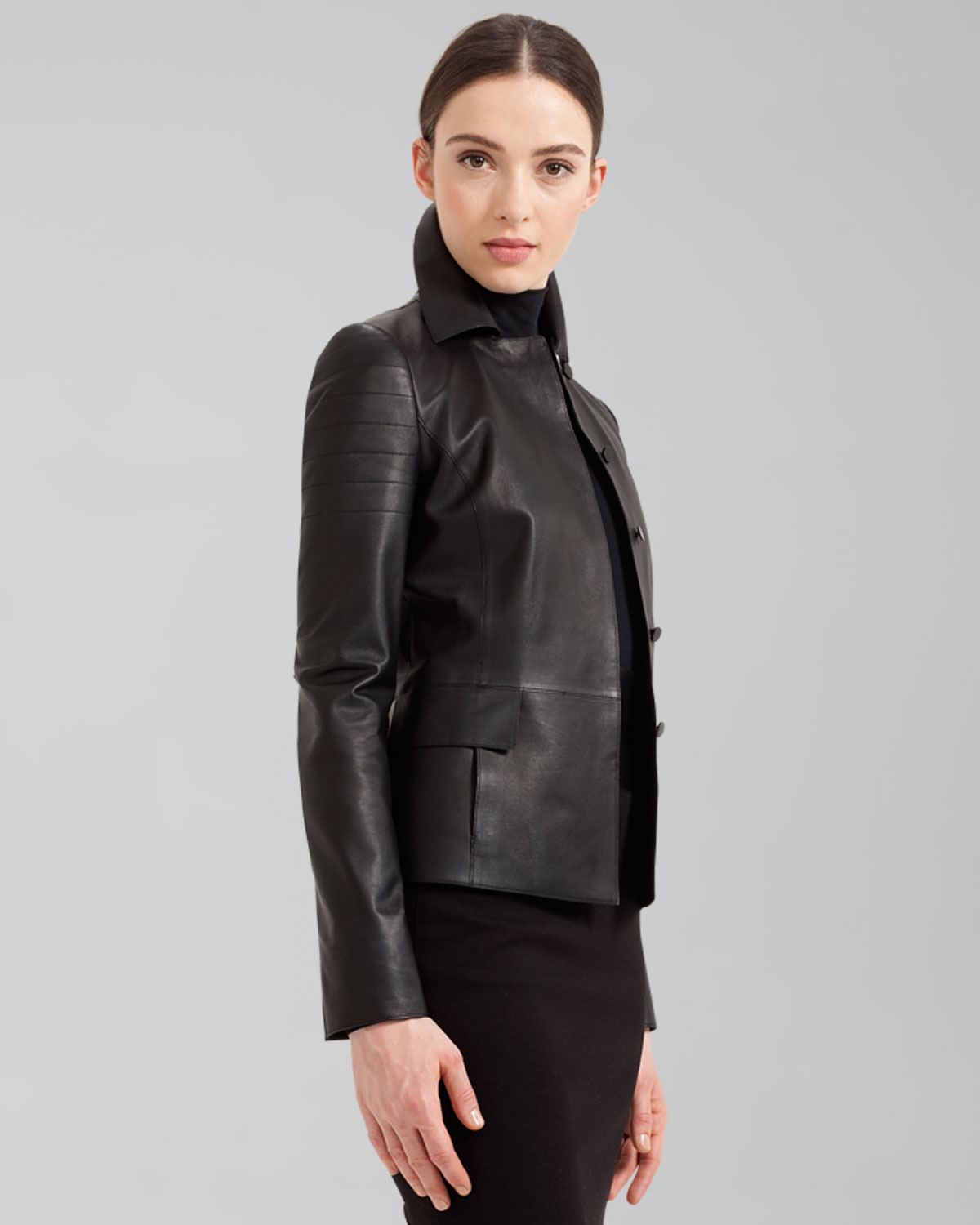 Lyst - Akris Punto Quiltdetail Napa Leather Jacket Black in Black