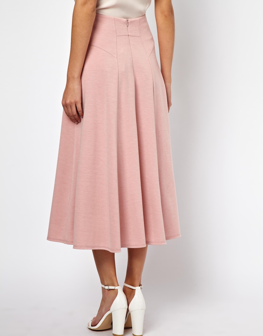 Lyst - Asos Midi Skirt with Stitch Waist Detail in Pink