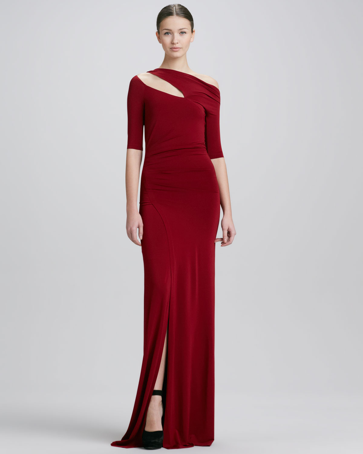 Lyst - Donna karan Halfsleeve Coldshoulder Evening Gown Red in Red
