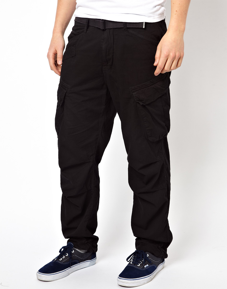 G-Star RAW Loose Fit Cargo Trousers With Belt in Black for Men - Lyst