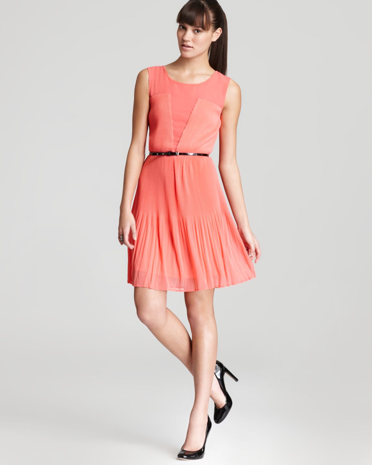 coral color summer dress