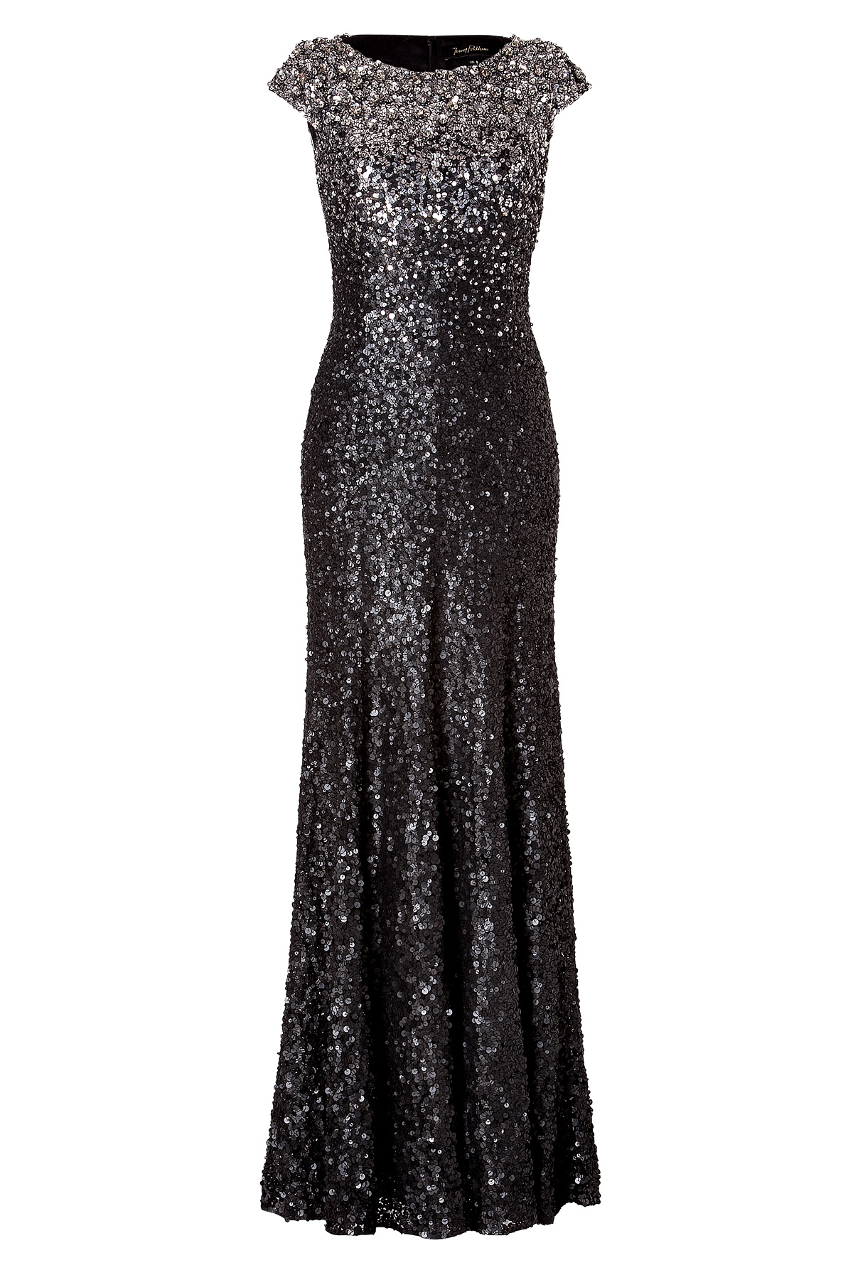 Lyst Jenny packham Sequined Gown In Gunmetal/El Toro in Gray
