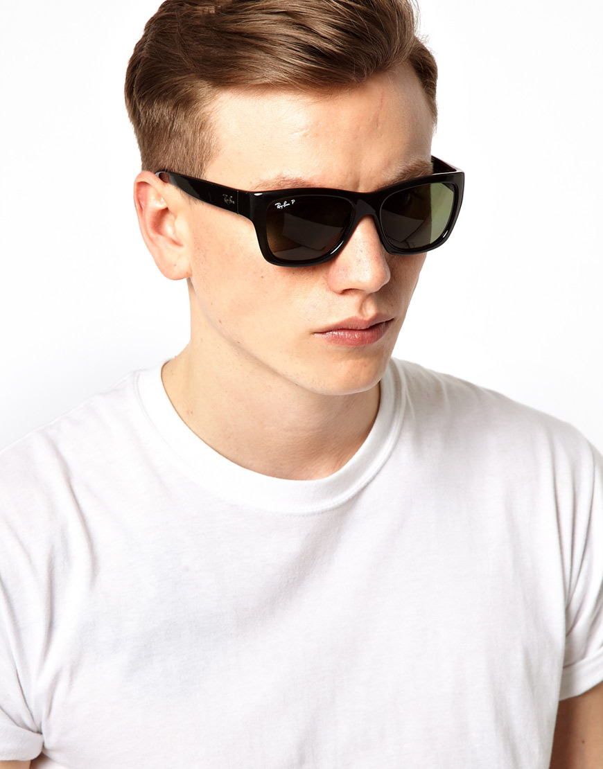 Ray Ban Polarized Wayfarer Sunglasses In Black For Men Lyst