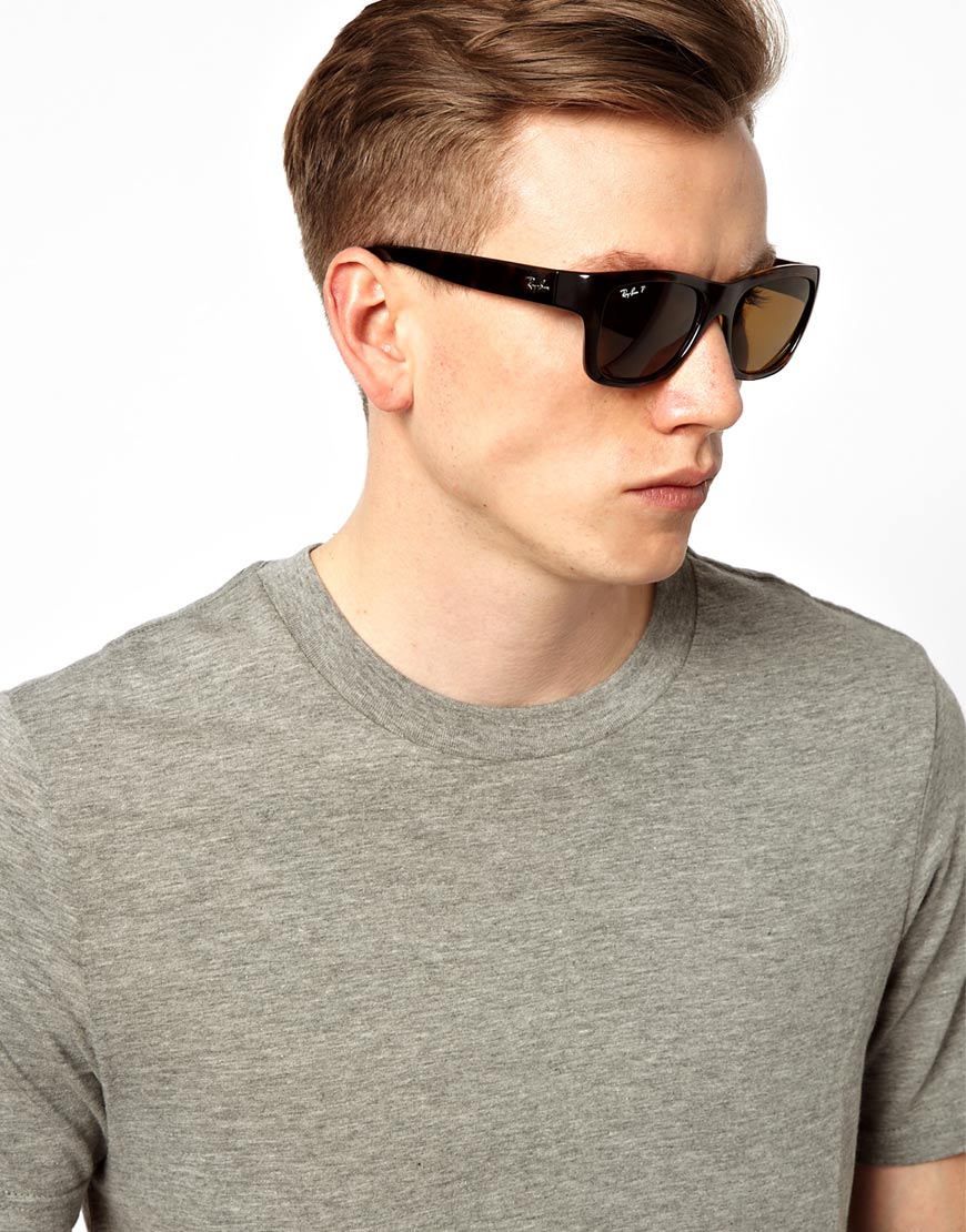 Ray Ban Polarized Wayfarer Sunglasses In Brown For Men Lyst