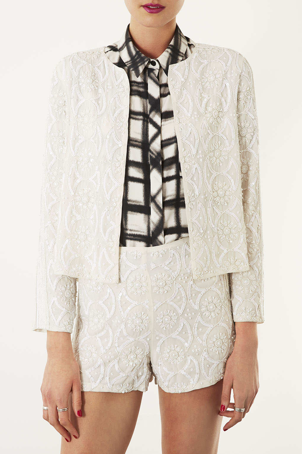 Embellished Cropped Jacket in White Lyst