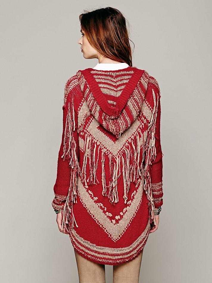 red fringe cardigan