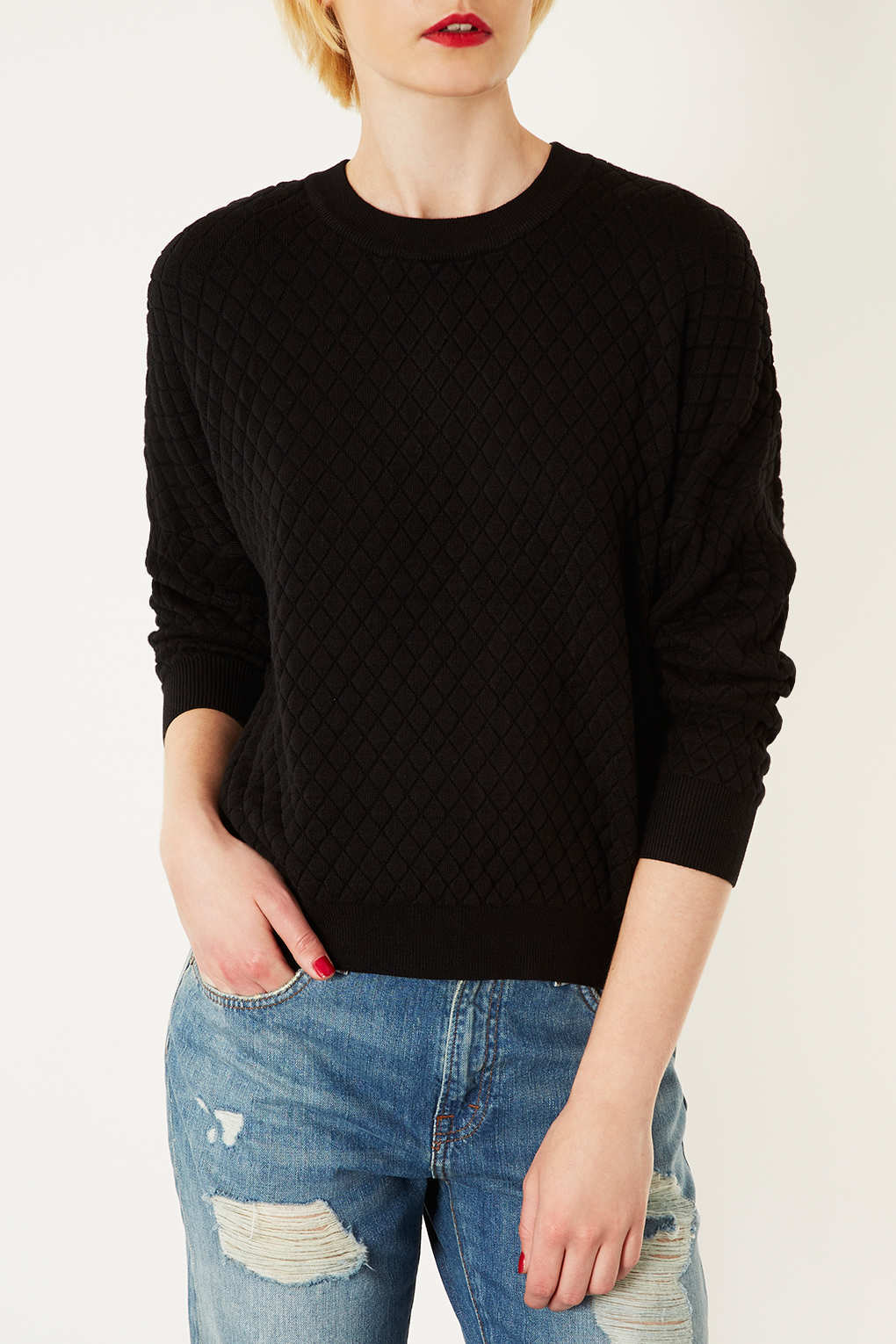 Lyst Knitted Quilted Sweater in Black